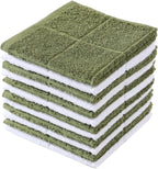 Glynniss Dishcloths Kitchen Highly Absorbent Dish Rags 100% Cotton Dish Cloths for Washing Dishes, Cleaning (Green White, 11x11)