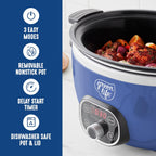 GreenLife 6QT Slow Cooker, Non-Toxic PFAS-Free Ceramic Nonstick Removable Interior Bowl, Programmable, Family Friendly, Keep Warm, Stovetop & Oven Safe, Dishwasher Safe Parts, Timer, Glass Lid, Blue