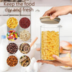 1.5 Qt Round Glass Storage Containers with Lids, Clear Food Storage Container Jar with Sealing Bamboo Lid for Noodles Flour Cereal Rice Sugar Tea Coffee Beans, Round Set of 3