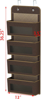 Simple Houseware 4 Clear Window Pocket Over Closet Door Storage Hanging Organizer for Bedroom, Bathroom, Pantry, Brown