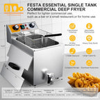 14 Qt. Electric Countertop Commercial Deep Fryer with 6.8 Qt. Basket, for Restaurant and Home - 120V, 1700W, Stainless Steel Build