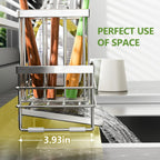 Cisily Sink Caddy Sponge Holder for Kitchen with Brush Holder and Stainless Steel Self Drain Tray, Rustproof Kitchen Sink Organizer for Sponge, Soap Dispenser Storage Accessories (Stainless Steel)