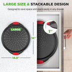 NutriChef 2-Piece 13-Inch Nonstick Pizza Tray, Round Carbon Steel Non-Stick Pizza Baking Pan with Perforated Holes, Premium Bakeware Pizza Screen with Silicone Grip Handles, Dishwasher Safe, NCBPIZX2