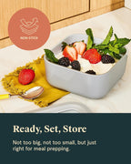 Caraway 2pc Glass Food Storage Set - 4.4 Cup Food Containers (2) - Ceramic Coated - Non Toxic, Non Stick Lunch with Lids - Dishwasher, Oven, & Microwave Safe - Cream