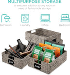 Best Choice Products Set of 4 16x12in Large Water Hyacinth Pantry Baskets, Woven Organizers w/Chalkboard Label, Chalk Marker - Gray