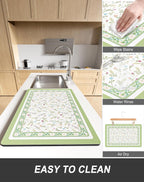 Rnivvi Dish Drying Mat for Kitchen Counter, XL 15 x 24" Cute Flower Theme Absorbent Draining Pad, Non-Slip Heat Resistant Coffee Bar Mat for Coffee Machine Station Accessories, Green Dish Rack Pad