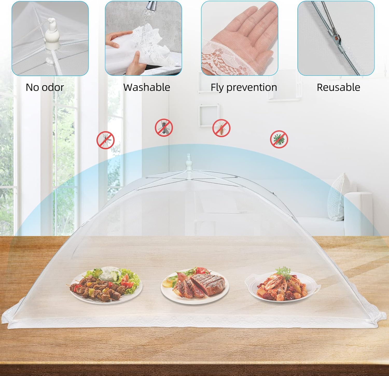 2 PCS Extra Large Food Covers Nets for Outside（40"X24"）umbrella Mesh Screen Covers for Outside Pop-Up Mesh Reusable and Collapsible Food Nets for Parties Picnics Outdoor BBQS…