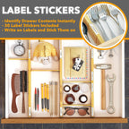 SpaceAid Bamboo Drawer Dividers with Inserts and Labels, Kitchen Adjustable Drawer Organizers, Expandable Organization for Home, Office, Dressers and Bathroom, 6 Dividers with 12 Inserts (13.25-17 in)
