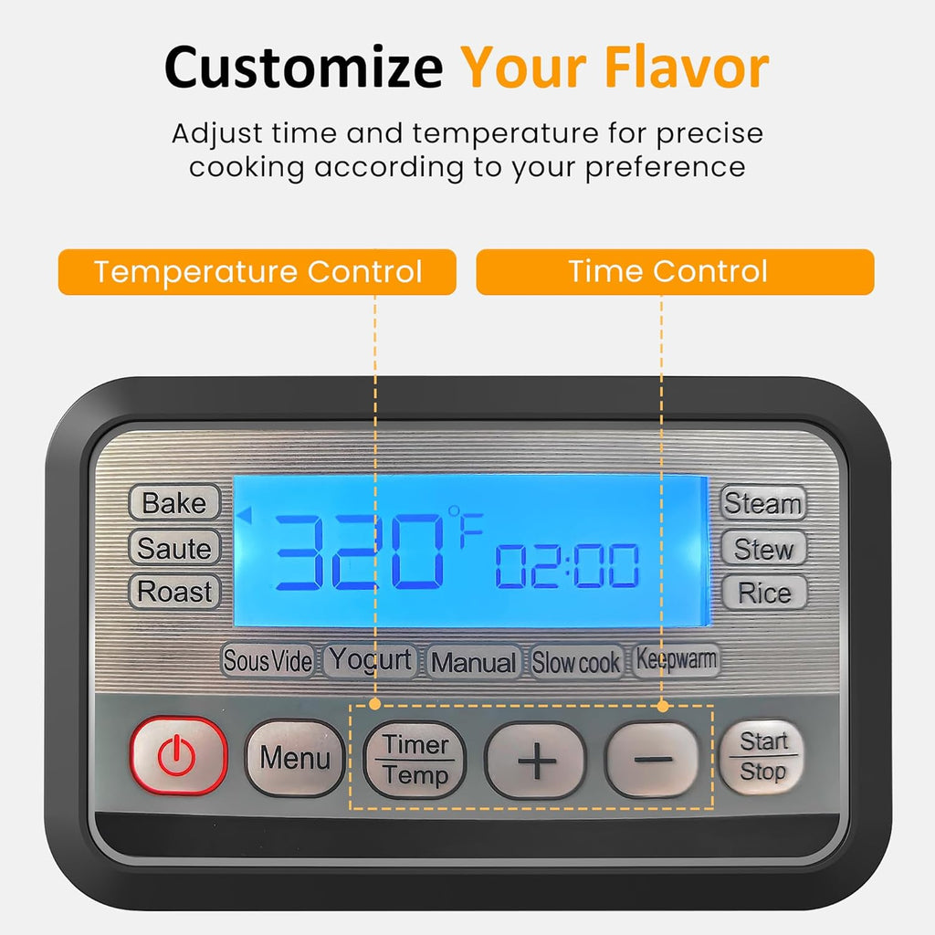 Sunvivi 6.5 Quart Slow Cooker Roaster Oven：11 in 1 programmable Multi-Cooker Food Warmer with Digital Timer, Temp Control, Removable Nonstick Cast Aluminum Pot & Dishwasher-Safe Tempered Glass Lid