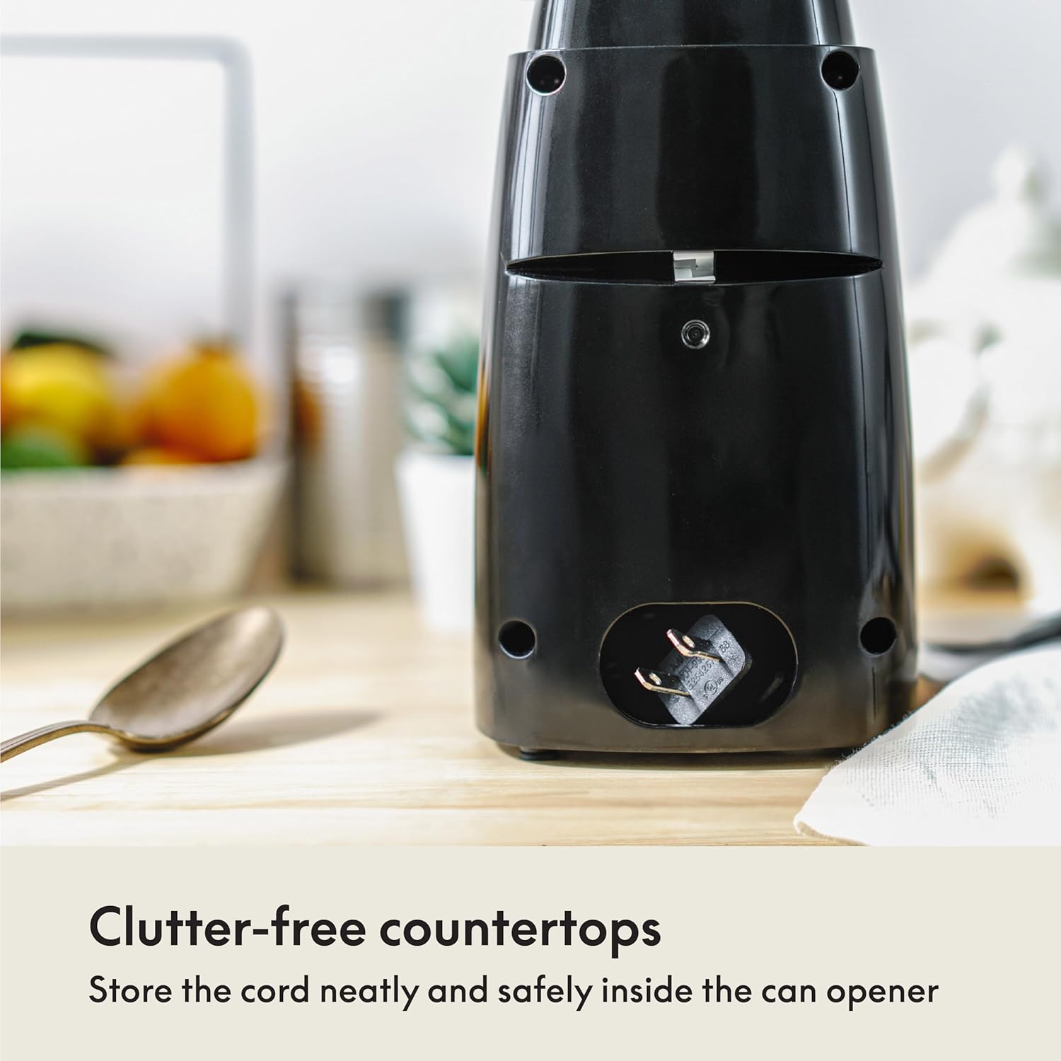 BELLA Electric Can Opener and Knife Sharpener, Multifunctional Jar and Bottle Opener with Removable Cutting Lever and Cord Storage, Stainless Steel Blade, Black