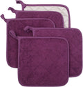 100% Cotton Kitchen Everyday Basic Terry Pot Holder Heat Resistant Coaster Potholder for Cooking and Baking Set of 5 Grape