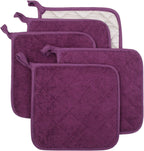 100% Cotton Kitchen Everyday Basic Terry Pot Holder Heat Resistant Coaster Potholder for Cooking and Baking Set of 5 Grape