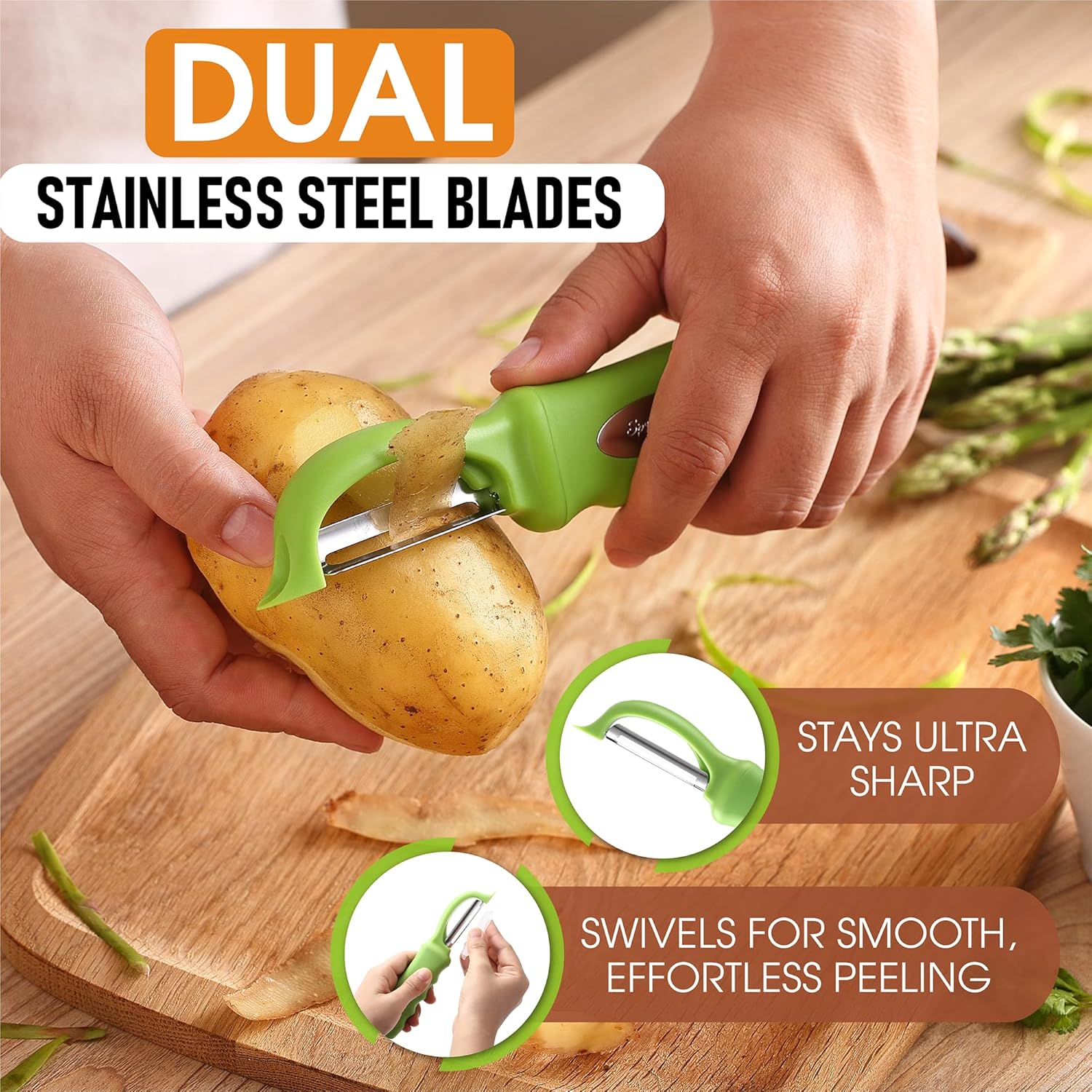 Spring Chef Premium Swivel Vegetable Peeler, Soft Grip Handle and Ultra Sharp Stainless Steel Blades - Perfect Kitchen Peeler For Veggie, Fruit, Potato, Carrot, Apple - Green