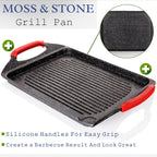 Moss & Stone Griddle Aluminum Bbq, 18x10.5 Rectangle Grill Pan for Indoor Cooking, Non-stick Flat Top Griddle Pan for Stove, For Fish Vegetables & As Steak Pan, StoveTop Induction Grill