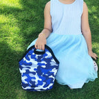 FlowFly Neoprene kids Lunch box Insulated Soft Bag Mini Cooler Thermal Meal Tote Kit for Boys, Girls,Men,Women,School,Work, Office, Blue Camo