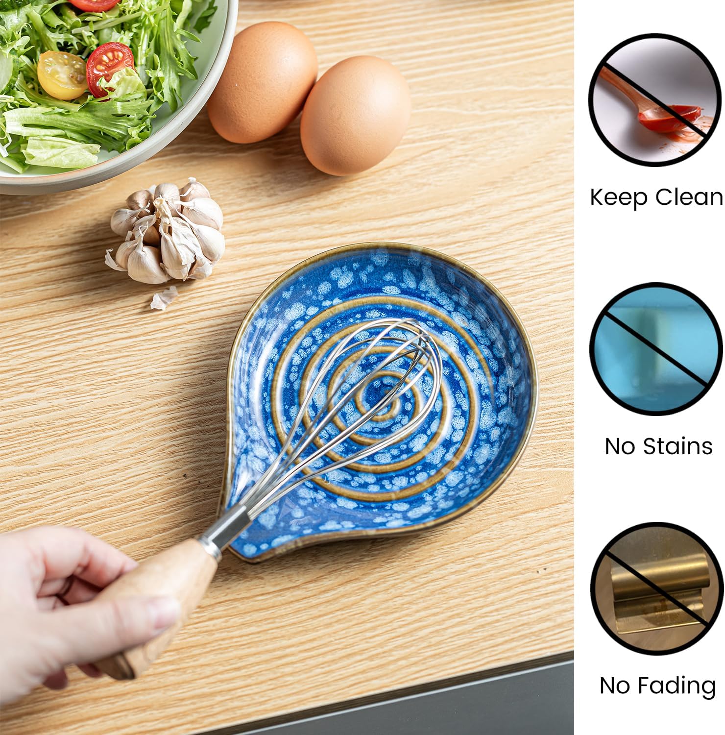 LAUCHUH Spoon Rest for Stove Top - 5” Ceramic Spoon Holder Stylish Utensil Holder for Kitchen Countertops, Ladle, Coffee Spoons, Cooking spoons, Spatula, Tongs, Heat-Resistant, Starry Blue