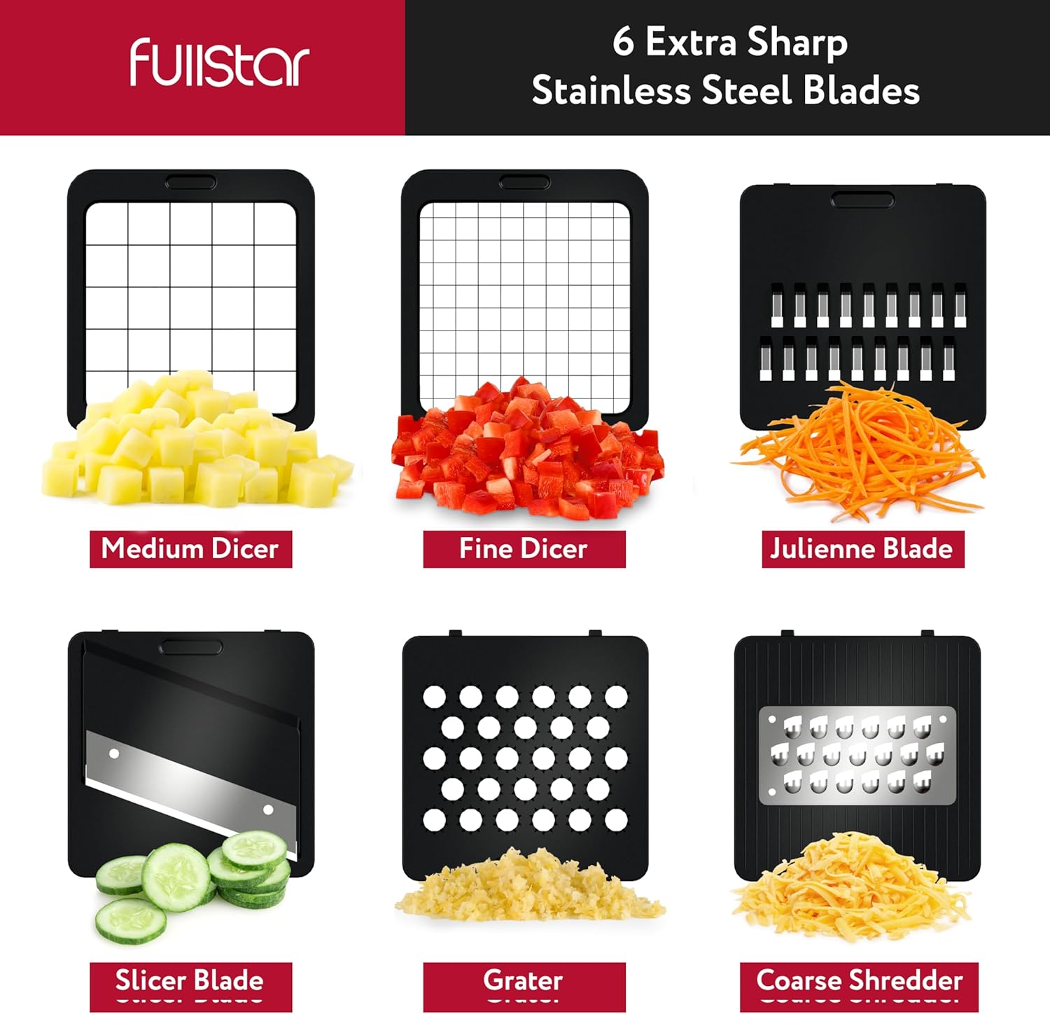 Fullstar Mandoline Slicer for Kitchen - Vegetable Chopper, Onion Potato Food Veggie Fruit Slicer and Cutter with Container, Kitchen Gadgets & Accessories, Home Essentials (6-in-1, Full White)