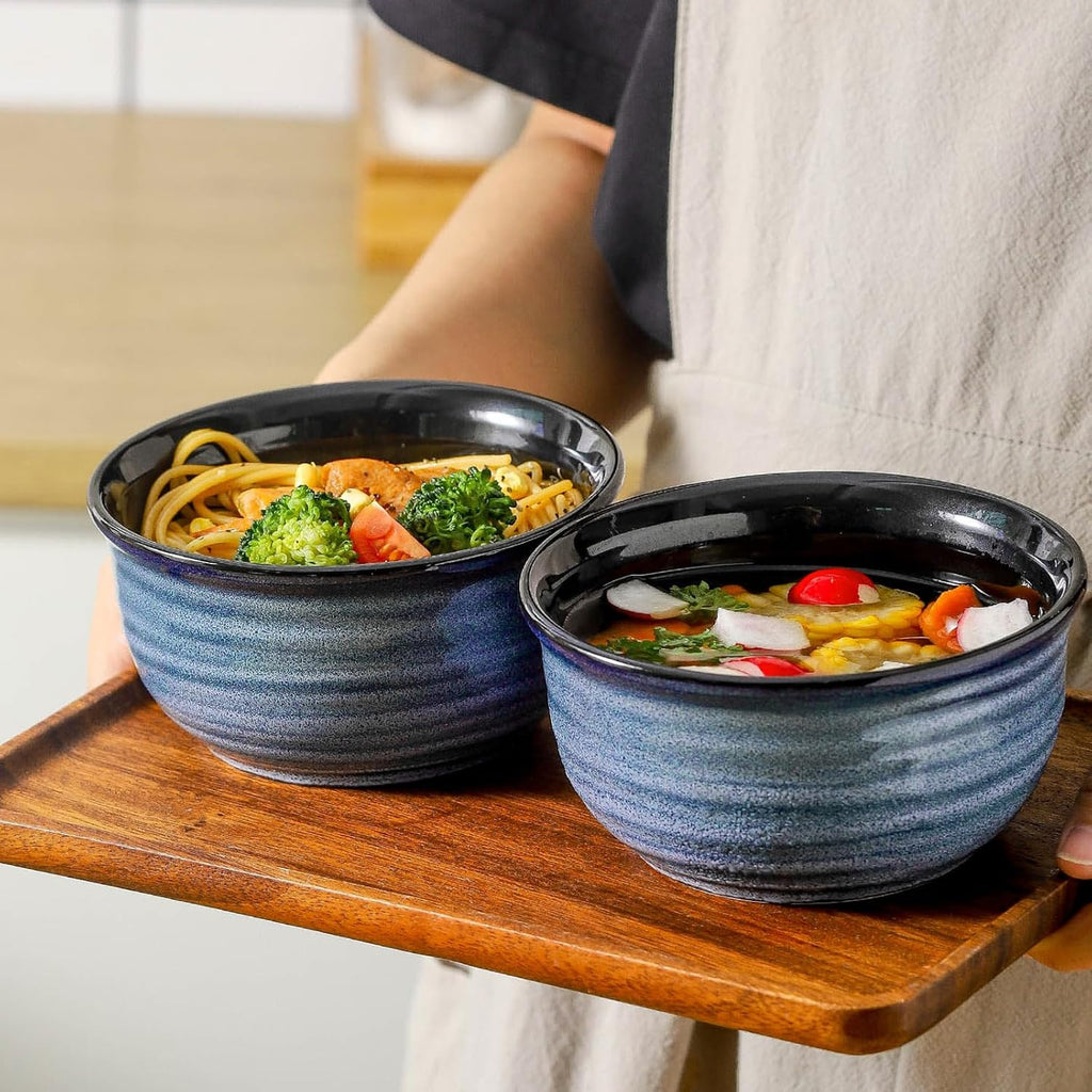 MEKY 20oz Soup Bowls, Stackable and Durable Ceramic Bowls for Kitchen, Elegant Perfect for Pasta, Cereal,Oatmeal, Rice, and Ice Cream, Microwave & Dishwasher Safe,Set of 6, Blue