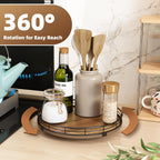 Acacia Wood 10" Lazy Susan Turntable Organizer for Table Top, Farmhouse Round Wooden Lazy Susan for Cabinet Kitchen Centerpieces Coffee Table, for Condiments Spices, Bathroom Vanity Tray Decor