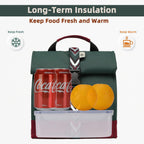 SUNNY BIRD Insulated Lunch Bag Rolltop Lunch Box Tote Bag for Women, Men, Adults and Teens (Green with Boho strap)