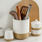 Hasense Utensil Holder, 7.4" x 6.2" Ceramic Utensil Holder for Kitchen Counter, Large Utensil Oganizer for Utensil Set, Farmhouse White Cooking Utensil Crock for Kitchen Decor