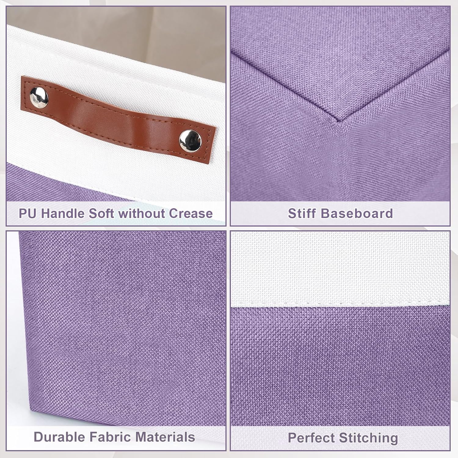 Large Fabric Storage Baskets | 50L Storage Bins, Decorative Linen Closet Baskets with Handles for Organizing, Shelf, Toys, Clothes, Home, Office, Nursery, 17x12x15Inches (Purple&White)
