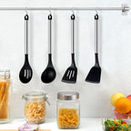 Pleafind 4-Pcs Silicone Cooking Utensils Set, Wok Utensils Set Include Wok Ladle, Slotted Spoon, Solid Spatula and Slotted Spatula, Silicone and Stainless Steel Kitchen Utensils, Dishwasher Safe