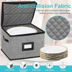 China Storage Containers-4PACK Quilted Dish Storage Containers with Lid Hard Shell for Moving Transport, Dinnerware,Stackable Plate Storage,24 Felt Plate Dividers Included,12 * 12 * 8in