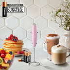 Zulay Powerful Milk Frother (4 Duracell Batteries Included) - Handheld Milk Frother Wand Drink Mixer for Coffee - Powerful Milk Foamer for Cappuccino, Frappe, Matcha & Creamer - Cotton Candy