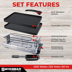 Swissmar Classic Raclette Party Grill with Reversible Cast Aluminum Non-Stick Grill Plate/Crepe Top, Outdoor & Indoor Electric BBQ Grill, Samgyupsal Griller - Brushed Stainless Steel - 8-Person