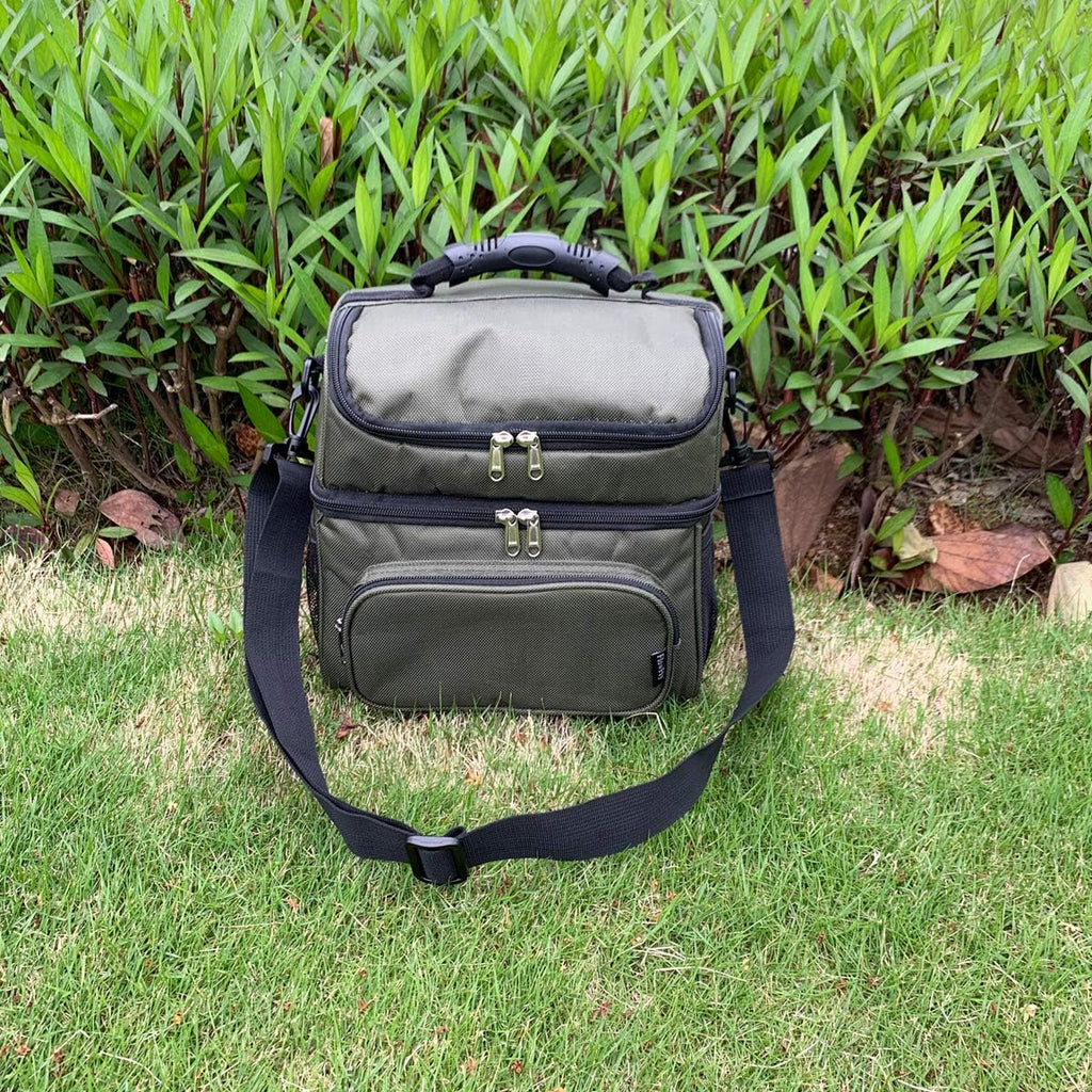 FlowFly Double Layer Cooler Insulated Lunch Bag Adult Lunch Box Large Tote Bag for Men, Women, With Adjustable Strap,Front Pocket and Dual Large Mesh Side Pockets