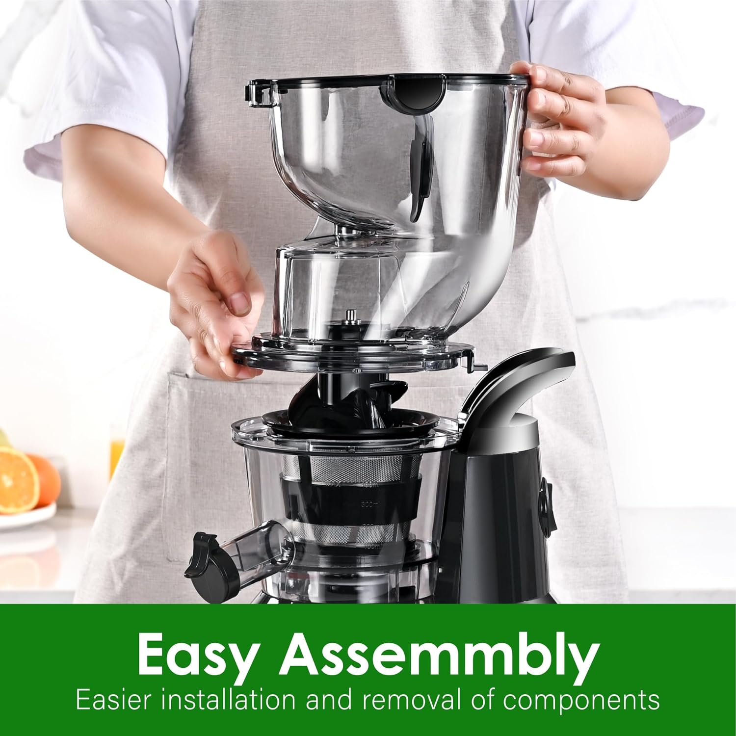 Cold Press Juicer Machines, Kitchen in the Box Slow Masticating Juicers Machine,3.26inch Large Wide Feed Chute Fit Whole Fruits & Vegetables,BPA Free,Easy to Clean (Bright Black)