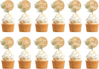 12 PCS Greeny Wedding Cupcake Toppers in Wood Mr & Mrs Engagement Cupcake Decorations