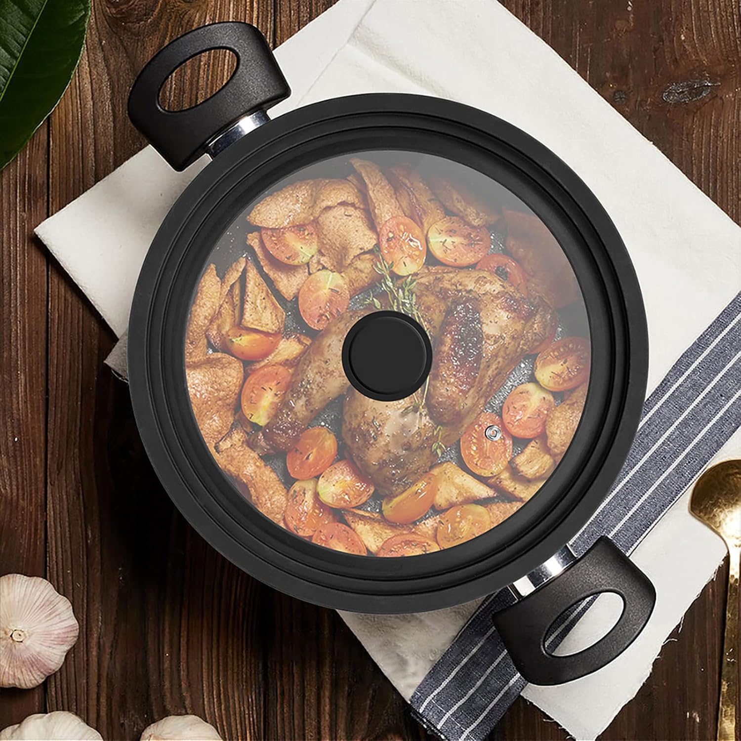 Universal Lid, Tempered Pan Lid with Heat Resistant Silicone Rim, Fits All 6" to 12" Diameter Cookware, Pots, Pans and Skillets (2PK)