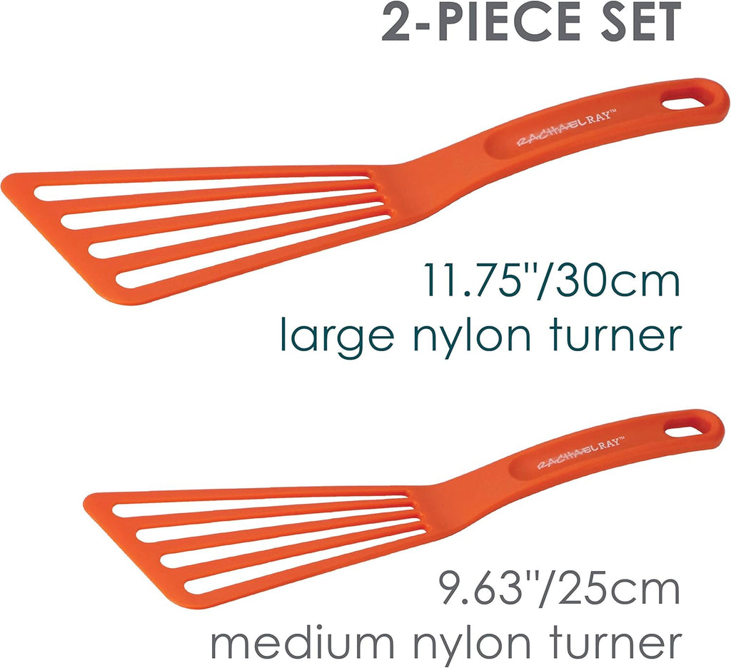 Rachael Ray Cucina Nonstick Bakeware Set Baking Cookie Sheets Cake Muffin Bread Pan, 10 Piece, Latte Brown with Cranberry Red Grips & KitchenTools and Gadgets Nylon Cooking Utensils, 2 Piece, Red