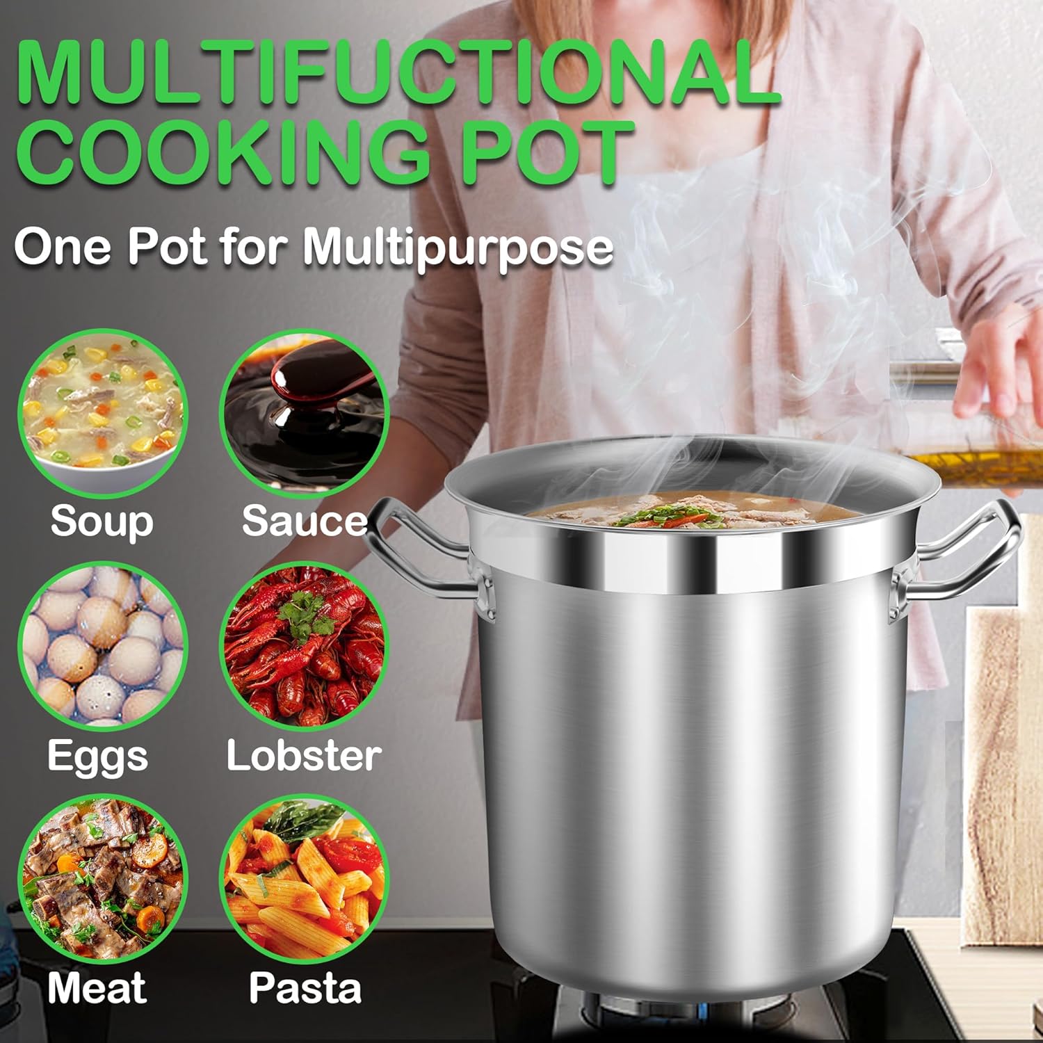 50 Quart Stainless Steel Stock Pot with Lid – Heavy Duty Cooking Pot for Soup, Commercial Soup Pots, 3-Ply Induction Bottom, Oven Safe