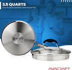 AVACRAFT Stainless Steel Saucepan with Glass Lid, Strainer Lid, Two Side Spouts for Easy Pour with Ergonomic Handle, Multipurpose Sauce Pan, Sauce Pot (5-Ply Capsule Bottom, 3.5 Quart)