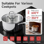 1.5 Quart Stainless Steel Saucepan with Glass Strainer Lid, Thicken Tri-ply Full Body, Multipurpose Sauce Pot with Two-Size Drainage Holes Lid, Perfect For Boiling Gravies, Pasta, Noodles