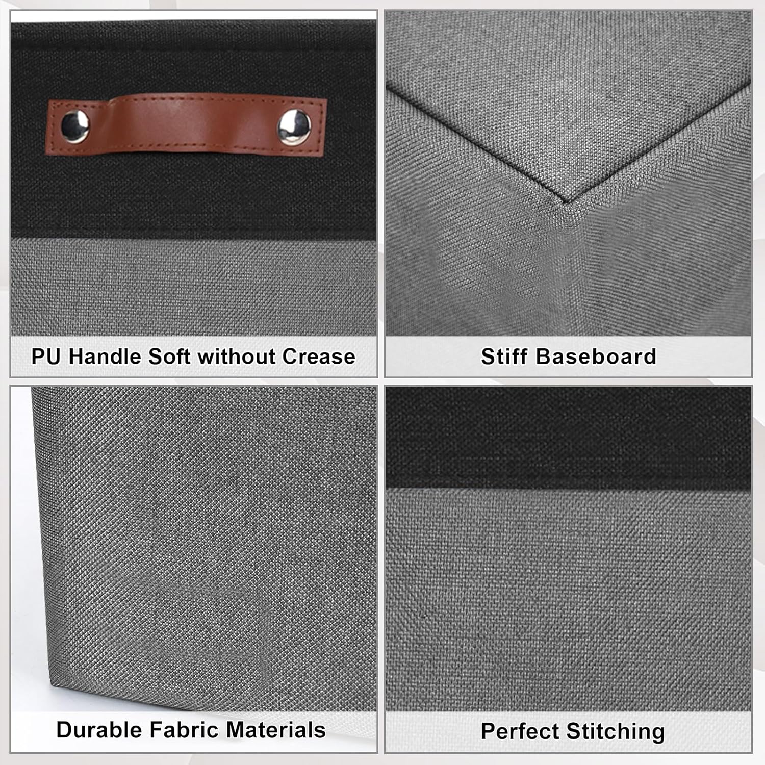 13x13 Cube Storage Bins, Collapsible Fabric Storage Box, 4 Pack Closet Baskets with Handles for Organizing, Shelf, Toys, Clothes, Home, Office, Nursery (Grey&Black)