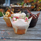 (JUMBO EXTRA LARGE size) Natural+Brown+White Tulip Baking Cups 2-1/4"(Base diameter) x 3-3/4"(Wall height) Greaseproof paper baking cupcake Muffin liners, Case of 130 pcs