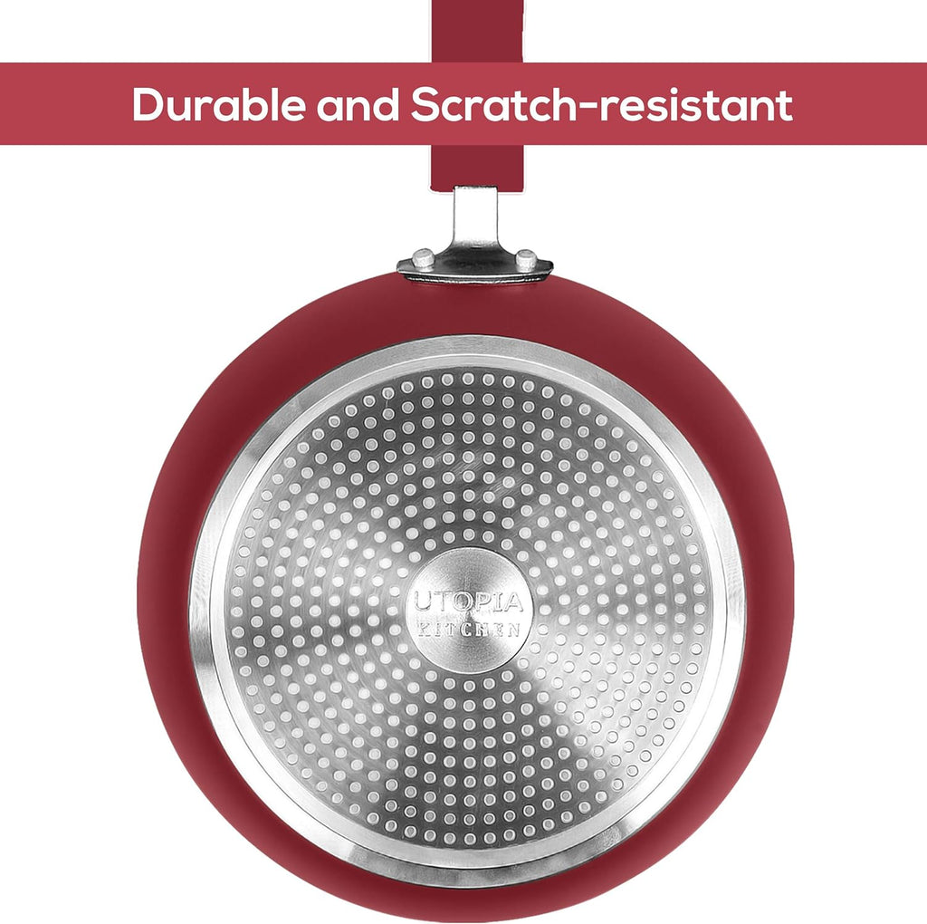 Utopia Kitchen Nonstick Cookware 3 Piece Set, Non-Stick Frying Pans with Induction Bottom, 8, 9.5 & 11 Inches Frying Pans with Bakelite Handles, PFOA Free, Red & Black