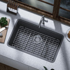 iPEGTOP Sink Rack for Bottom of Sink, Stainless Steel Sink Protector 28-3/8" x 14-3/16" Rear Drain Hole, Detachable Sink Grid Sink Grate with Hole Cover for Kitchen Sink Single Sink Bowl, Three-Piece