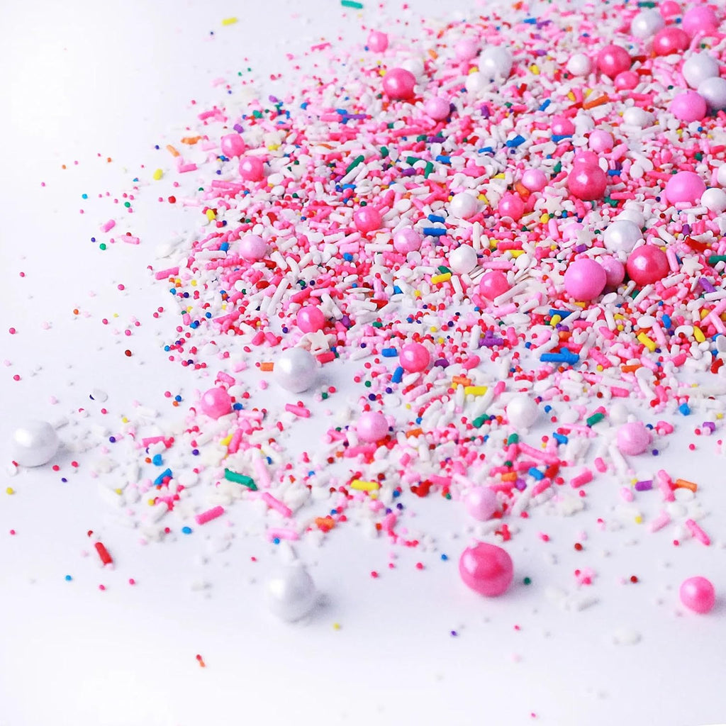 Sprinkle Pop A Frosted Affair Sprinkles Mix| Pink White Sprinkles with Rainbow Pops| Decorating Sprinkles Made in USA for Girl Baby shower Gender Reveal Birthday Cake Cupcakes Donuts Cookies, 2oz