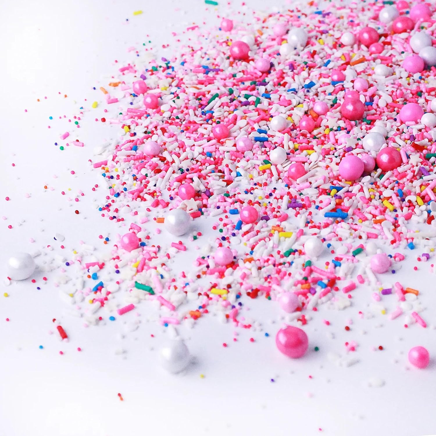 Sprinkle Pop A Frosted Affair Sprinkles Mix| Pink White Sprinkles with Rainbow Pops| Decorating Sprinkles Made in USA for Girl Baby shower Gender Reveal Birthday Cake Cupcakes Donuts Cookies, 2oz