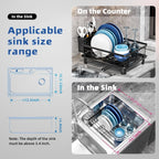 Dish Drying Rack, Stainless Steel Space-Saving Dish Rack, Dish Racks for Kitchen Counter, Kitchen Dish Drainers with Removable Utensil Holder,New Drain Outlet,Plate Rack and Drainboard, Black