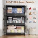 360Qt Stackable Storage Bins with 3 Lids, Extra Large Closet Organizer Collapsible Drawer Boxes with Wheels, Folding Plastic Cabinet Containers for Home Kitchen Room Organization, 3Pack Black