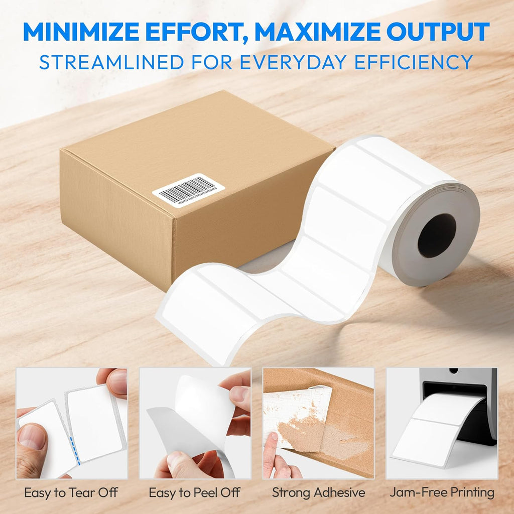 3x2 Direct Thermal Label, Barcode Address Mailing Name Shipping Labels, Perforated Thermal Stickers, Multipurpose, Commercial Grade for Thermal Printer, Strong Adhesive, 735/Roll, 4 Rolls