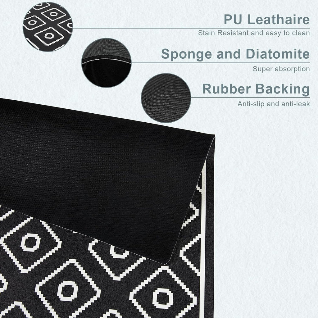 SUEH DESIGN Dish Drying Mat, Absorbent Coffee Mat 23.6 x 15.7 in Quick Dry Kitchen Drying Dish Drain Mat for Kitchen Counter Coffee Bar, Black