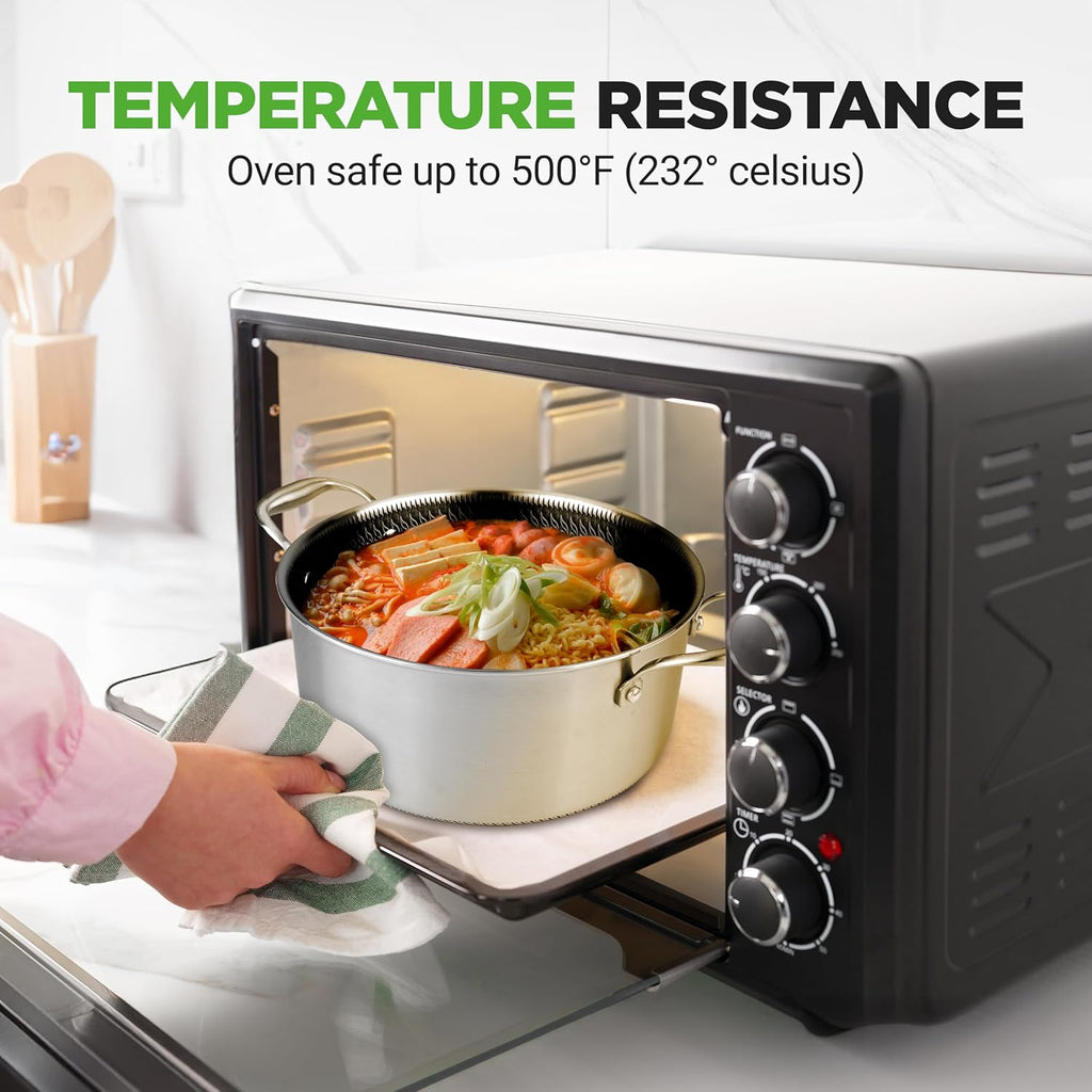 NutriChef 5 QT Stainless Steel Stew Pot - Triply Kitchenware Stew Pot with Glass Lid - DAKIN Etching Non-Stick Coating, Scratch-resistant Raised-up Honeycomb Fire Textured Pattern - NutriChef NC3PCAS