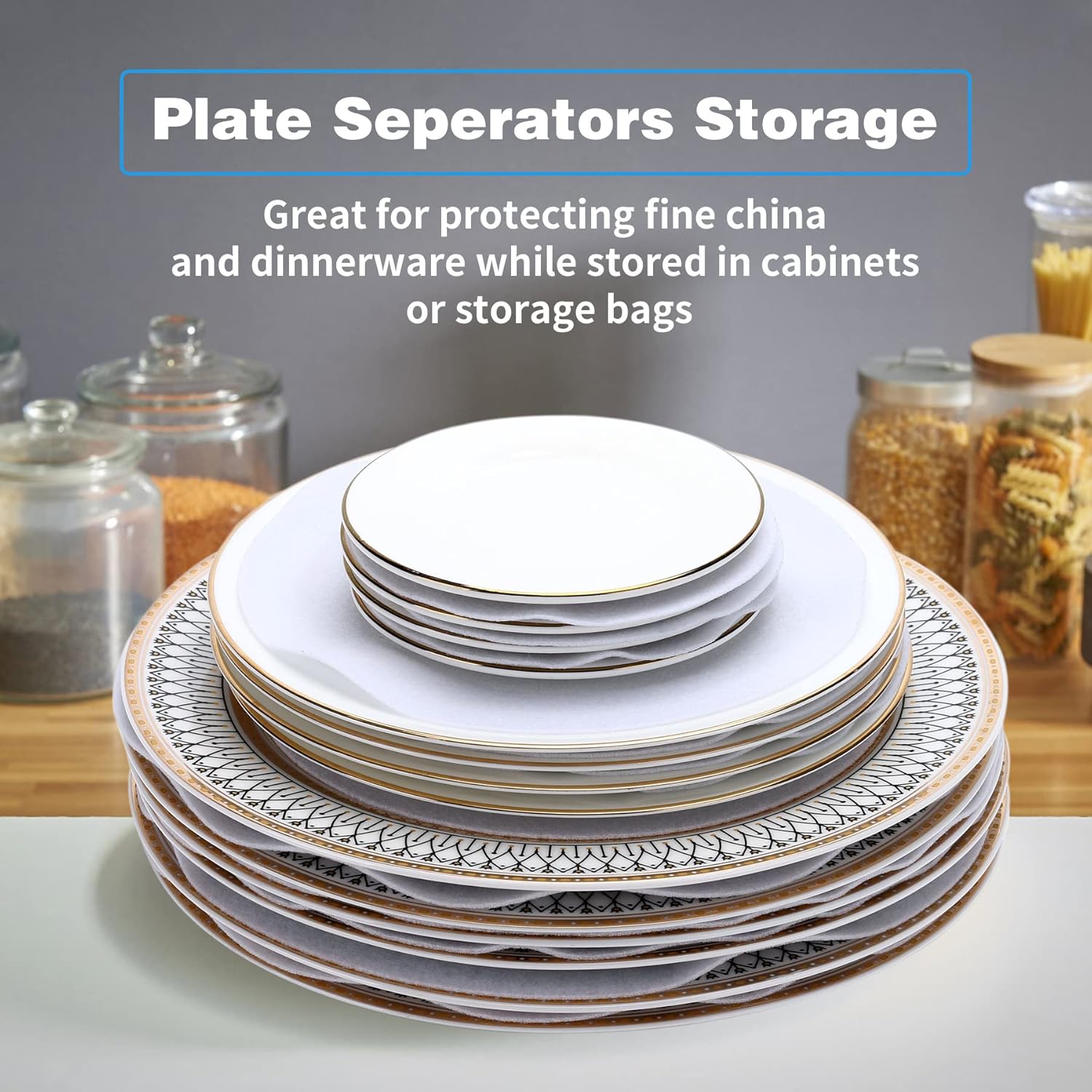 Imncya Plate Separators Storage, Set Of 60 And 3 Different Size, Thick and Premium Soft Felt Plate Dividers For China, Dish, Coffee Saucers Protecting and Stacking